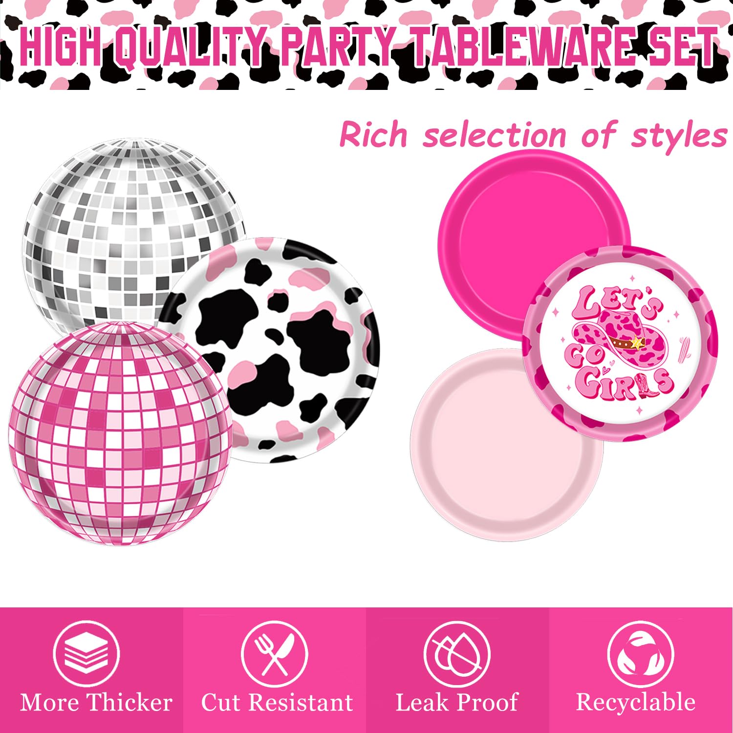 LINHAXM 7-inch dessert plates with cowprint design for easy serving