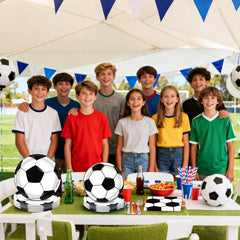 LINHAXM ready party table setup with soccer decor for a stylish event
