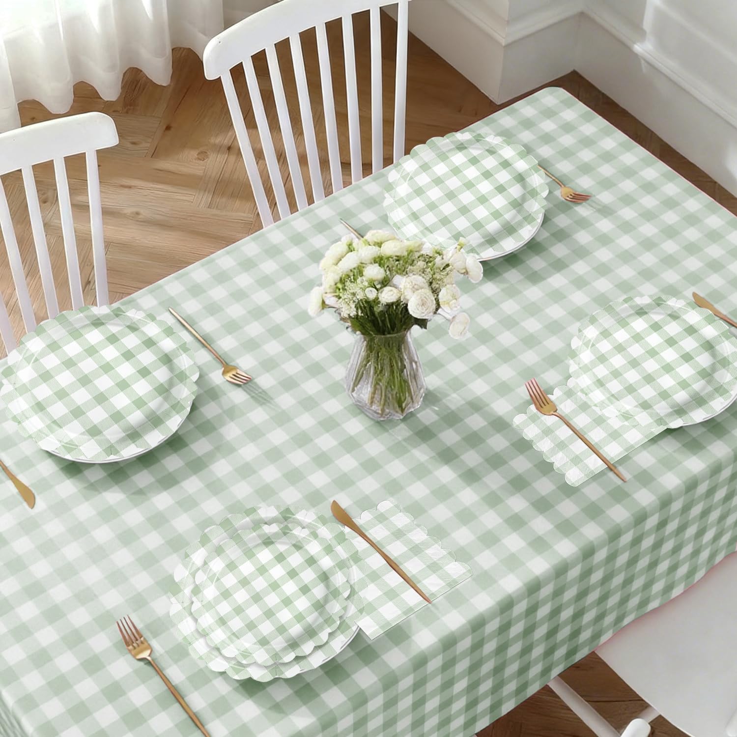 LINHAXM sage green gingham cups convenient beverages and easy disposal.
