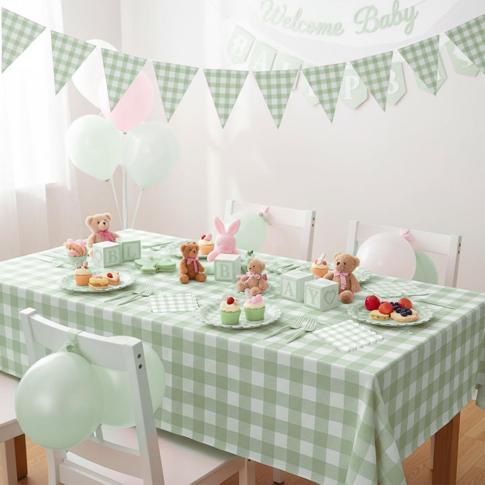 LINHAXM sage green gingham forks sturdy cutlery for casual dining.