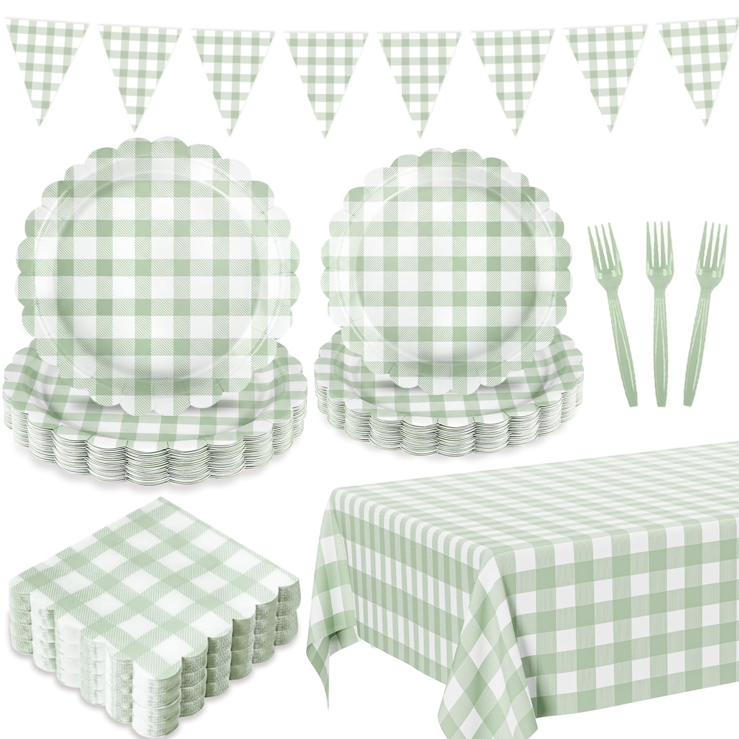 LINHAXM sage green gingham plates 9inch for elegant dining and quick cleanup.
