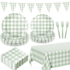 LINHAXM sage green gingham plates 9inch for elegant dining and quick cleanup.