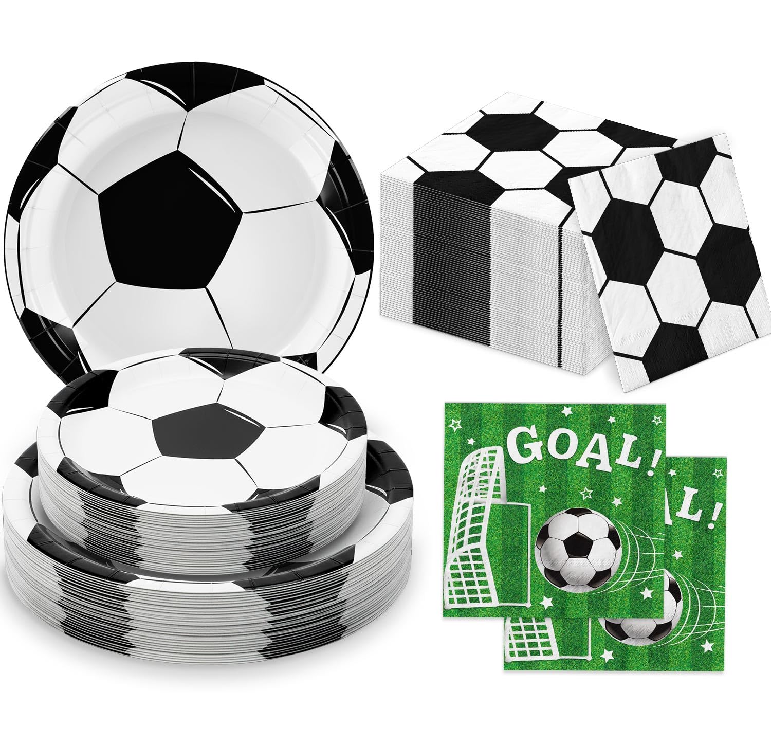 LINHAXM soccer plates 9-inch on vibrant green field design, ideal for easy party setup
