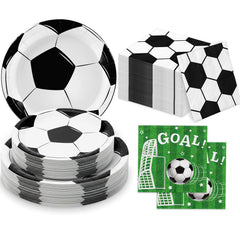 LINHAXM soccer plates 9-inch on vibrant green field design, ideal for easy party setup