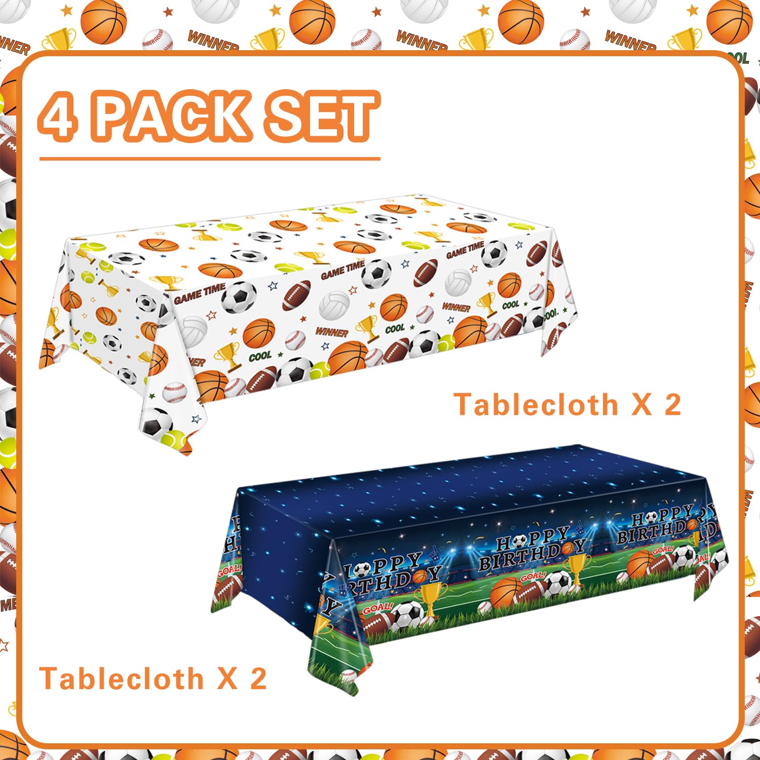 LINHAXM tablecloth on dark blue background with trophies, ideal for game night parties