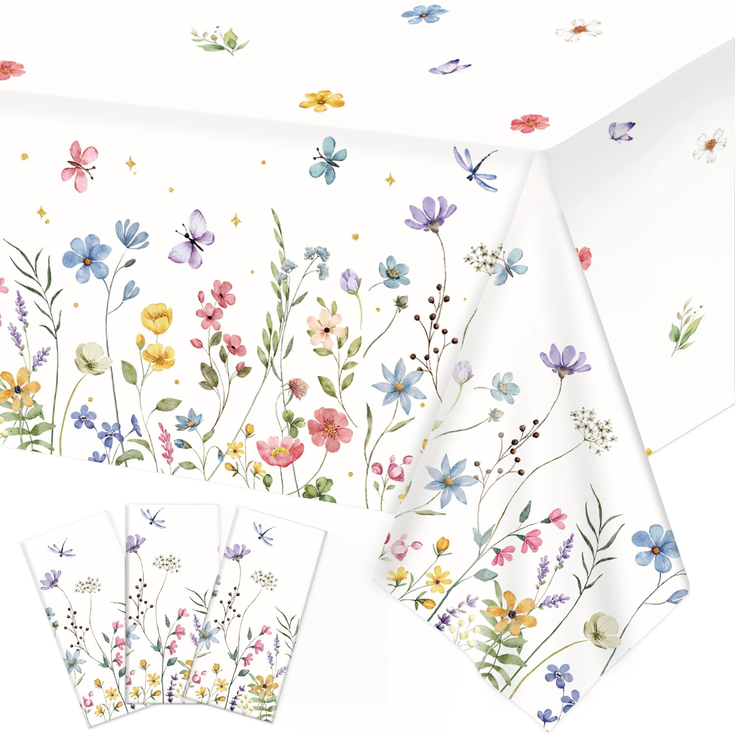 LINHAXM spring floral tablecloth pack with daisies and butterflies.