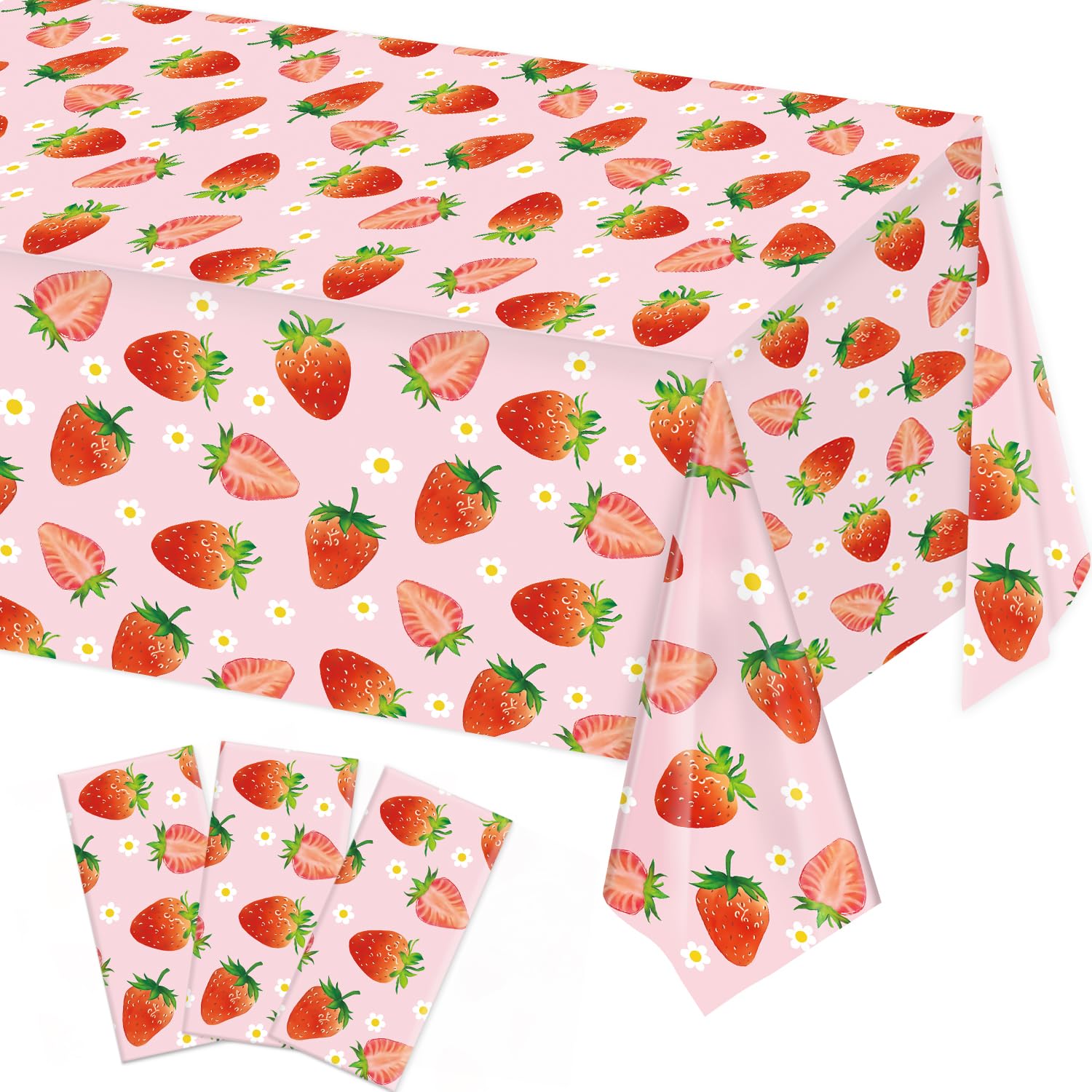 LINHAXM strawberry tablecloth 3-pack on a table with spill protection