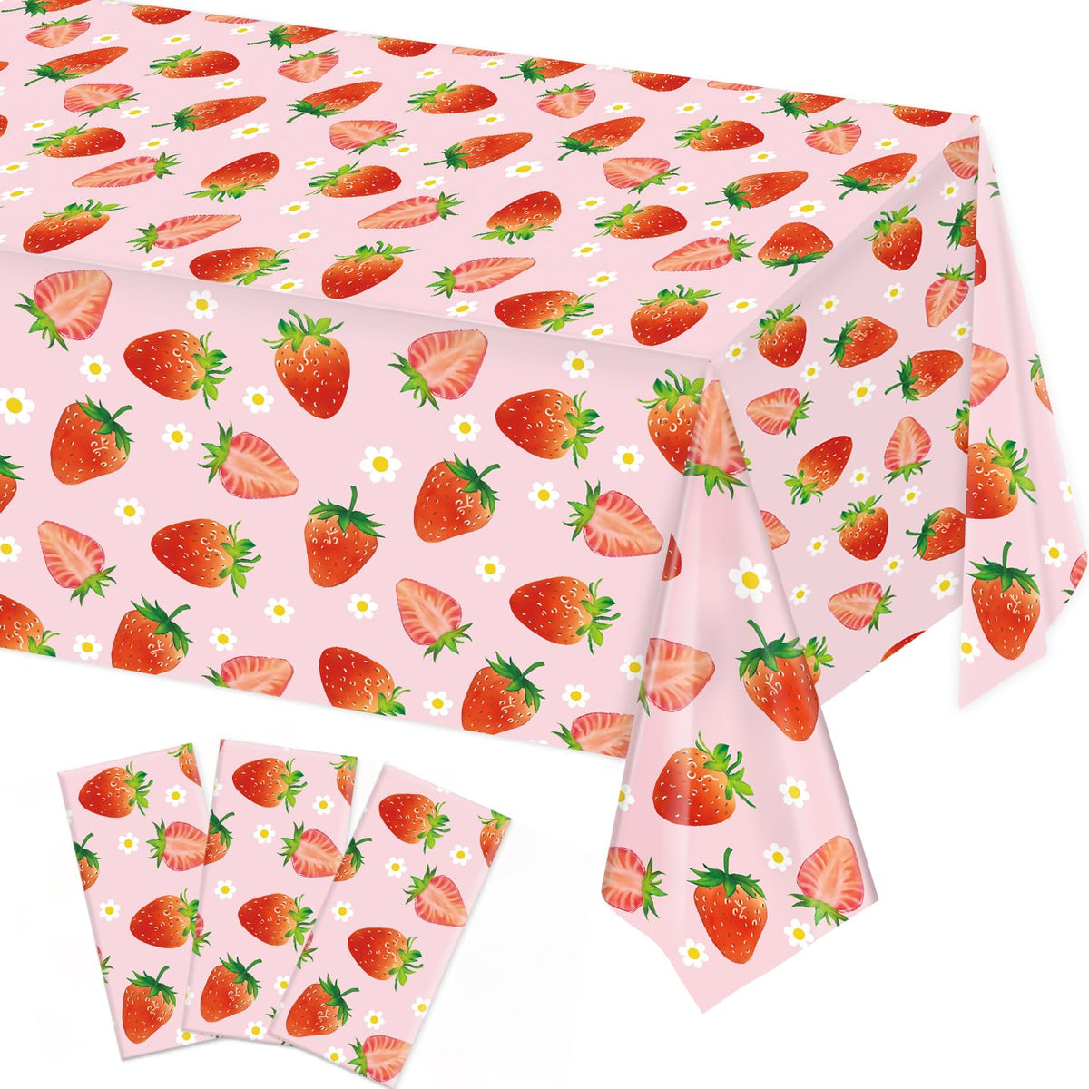 LINHAXM strawberry tablecloth 3-pack on a table with spill protection