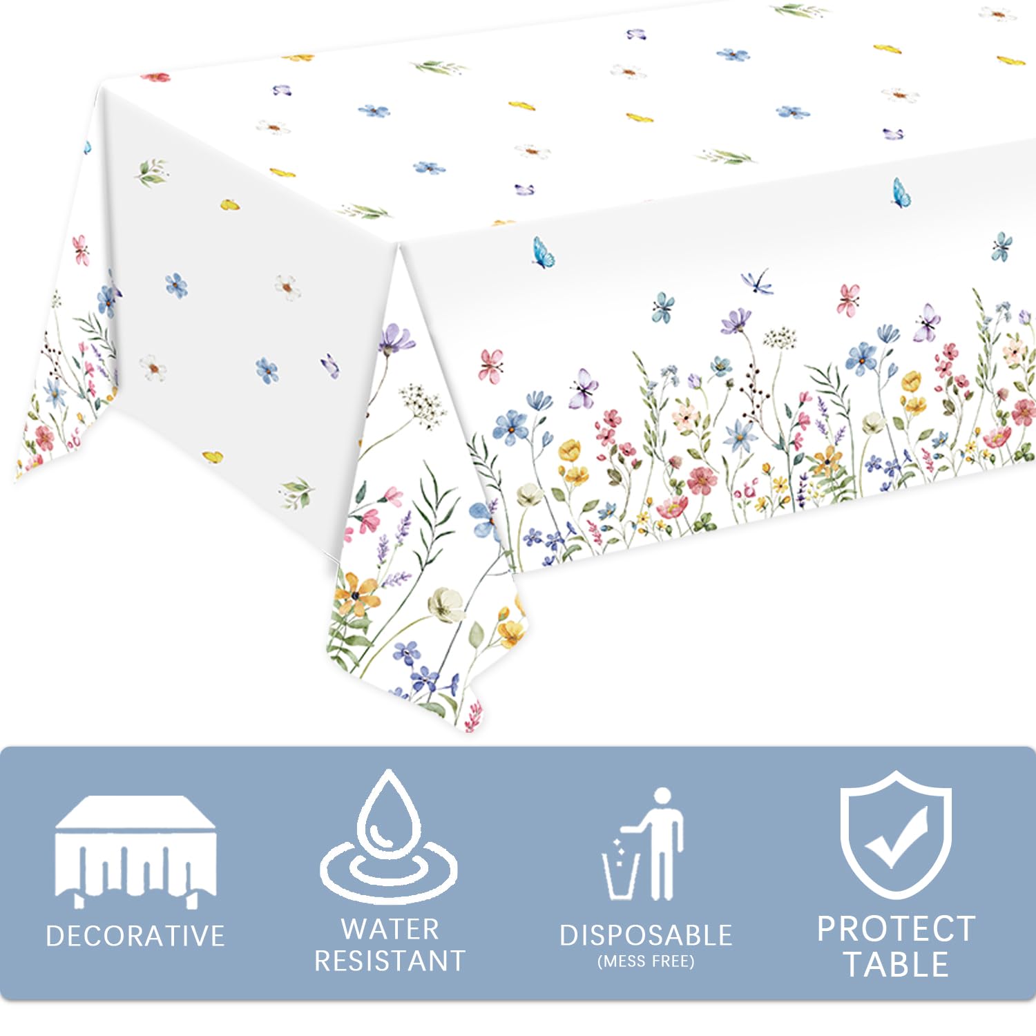 LINHAXM wildflower and butterfly print on tablecloth.