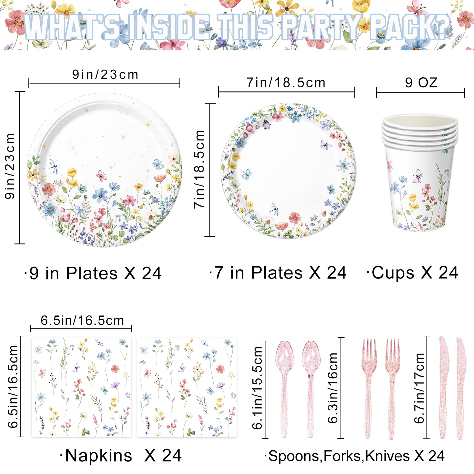 LINHAXM wildflower dessert plates in 7-inch size for sweet treats and charming flair