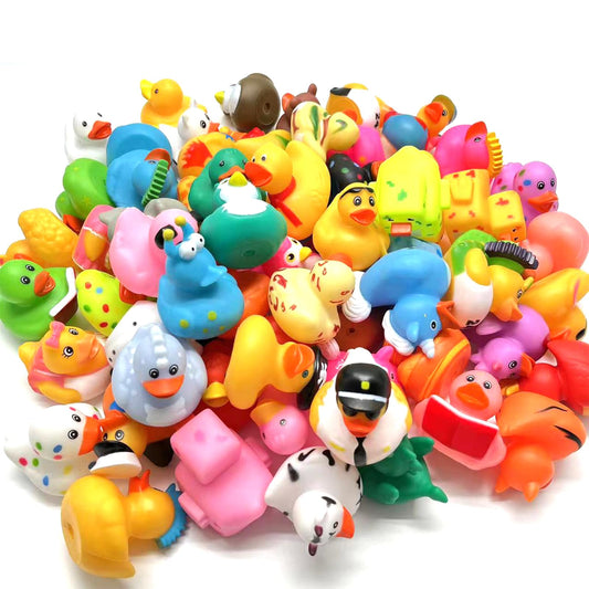 LINICE 100 Pcs Rubber Ducks assortment for bath time play and sensory fun.