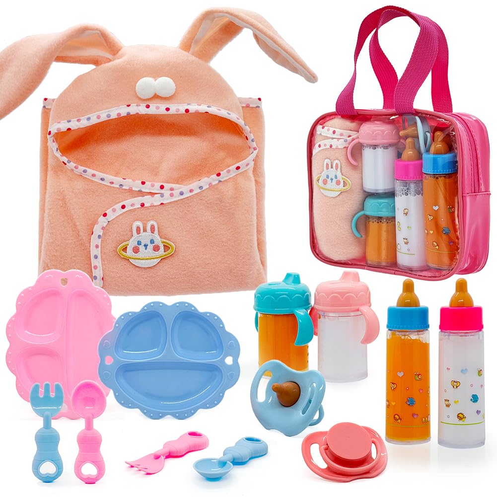 Linkyloop magic bottle set showing disappearing milk for doll feeding