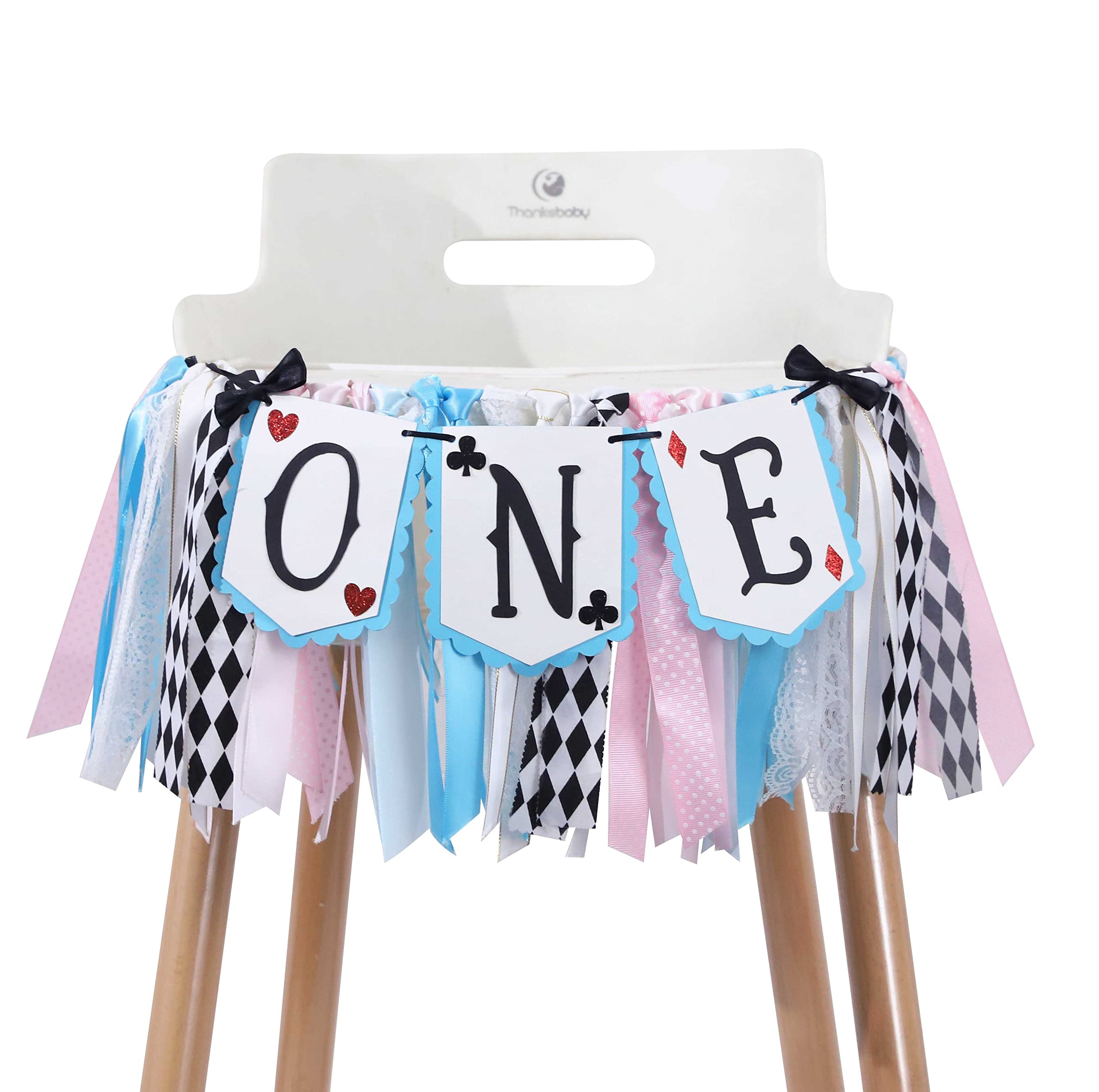 LINLULU Alice in Wonderland highchair banner blue 80 inch ideal for memorable first birthday photos