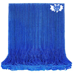 LINSIRON blue bead necklace close-up, 33-inch length, ideal for Mardi Gras parades.