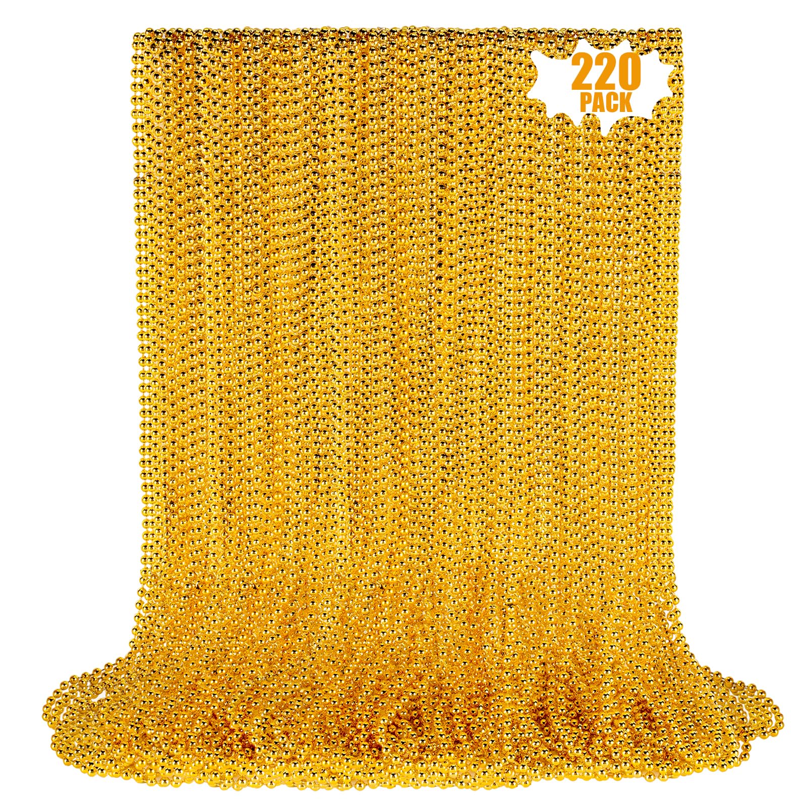 LINSIRON gold bead necklace 33-inch Mardi Gras beads for party decor and wear.