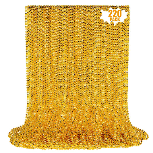 LINSIRON gold bead necklace 33-inch Mardi Gras beads for party decor and wear.