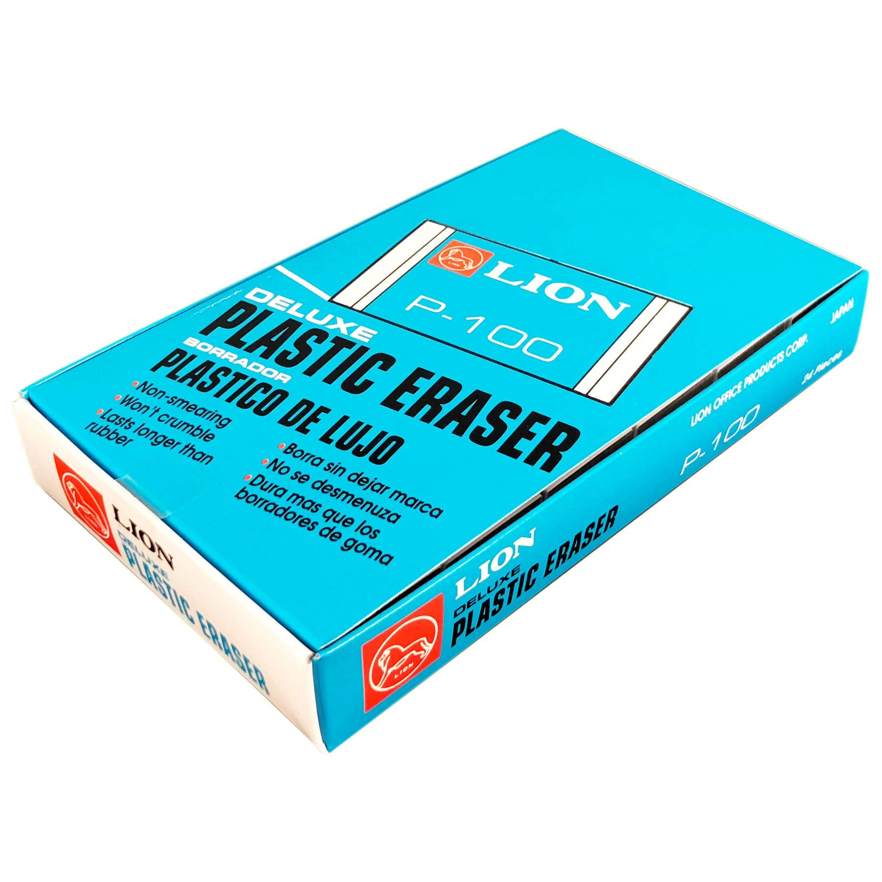 LION translucent white eraser box-front for clean graphite removal on delicate paper