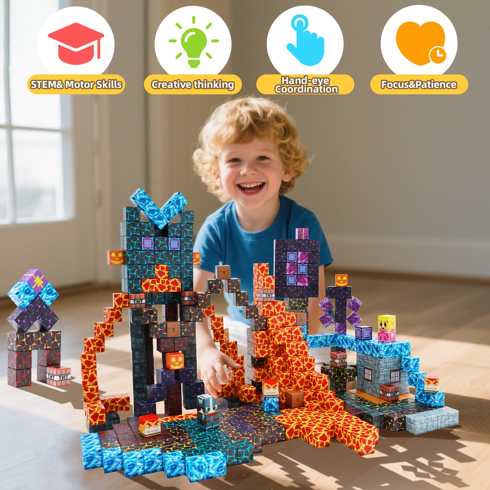 LionFuny knight princess adventure scene with magnetic blocks for storytelling