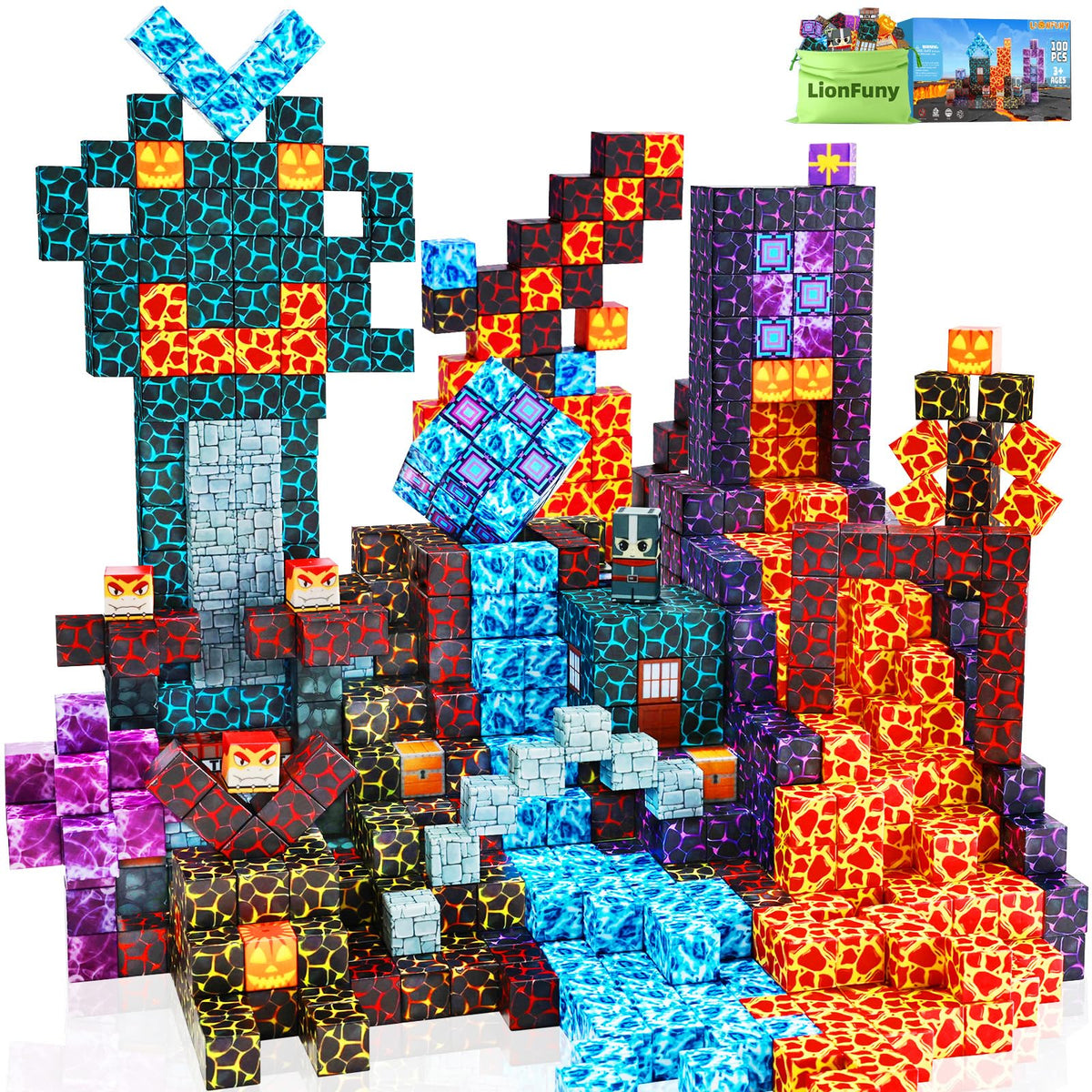 LionFuny magnetic blocks close-up for creative STEM play and colorful pieces.
