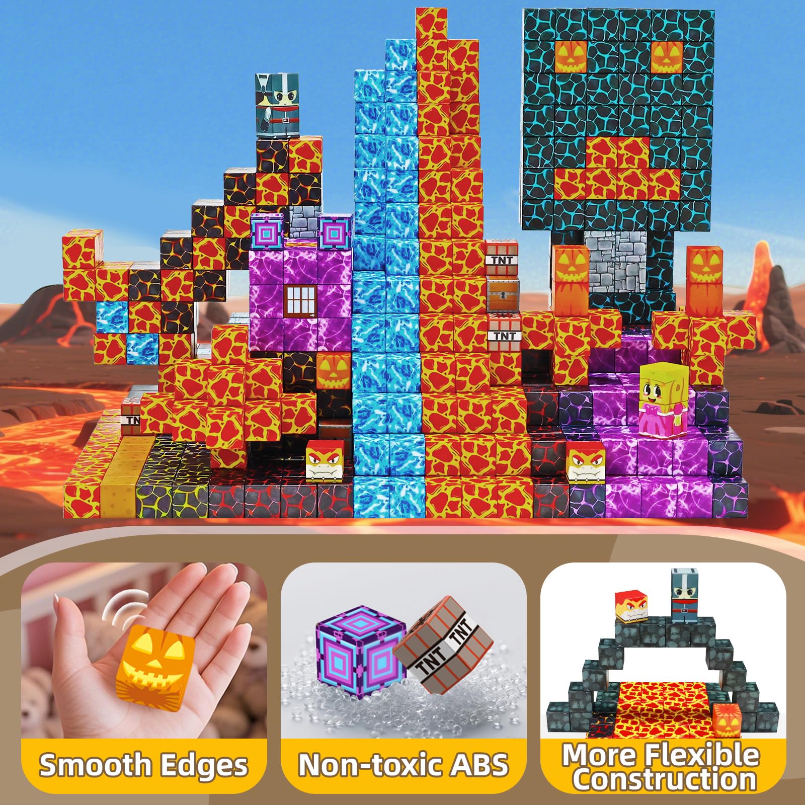 LionFuny magnetic blocks closeup highlighting durable ABS plastic and smooth edges