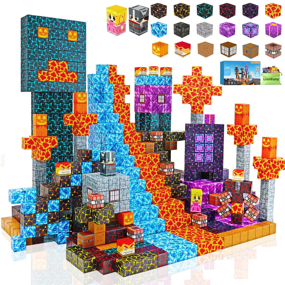 LionFuny volcano explore set display showing erupting volcano builds for imaginative play