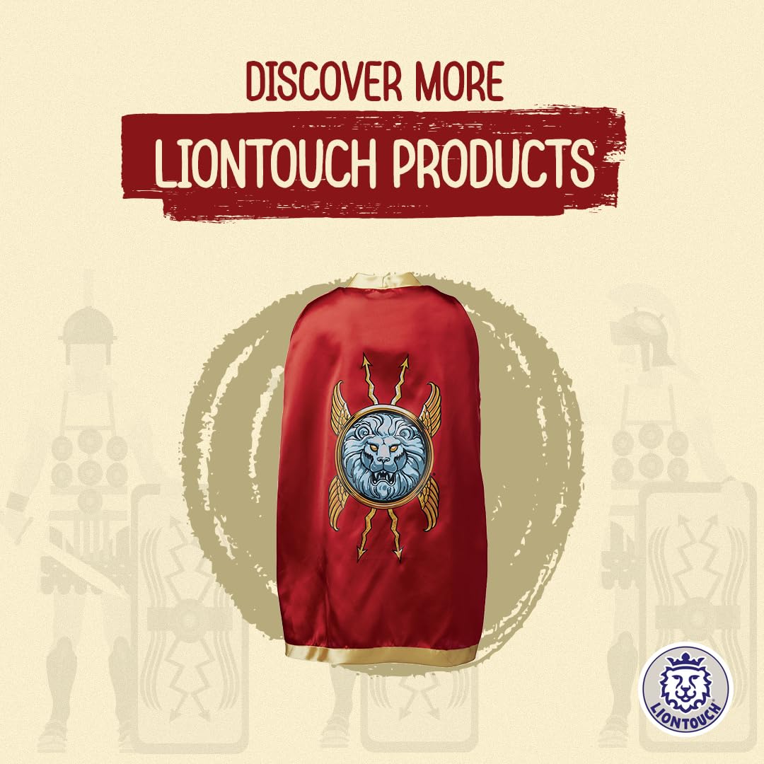 Kids wearing Liontouch Roman costumes with sword and shield enjoying active pretend play.