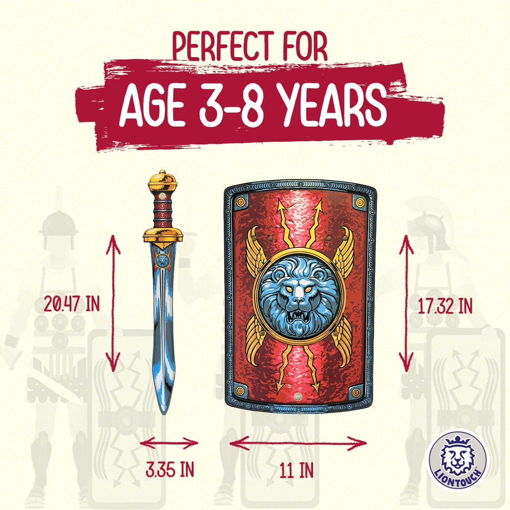 Liontouch sword close-up highlighting detailed ancient motifs for immersive play.