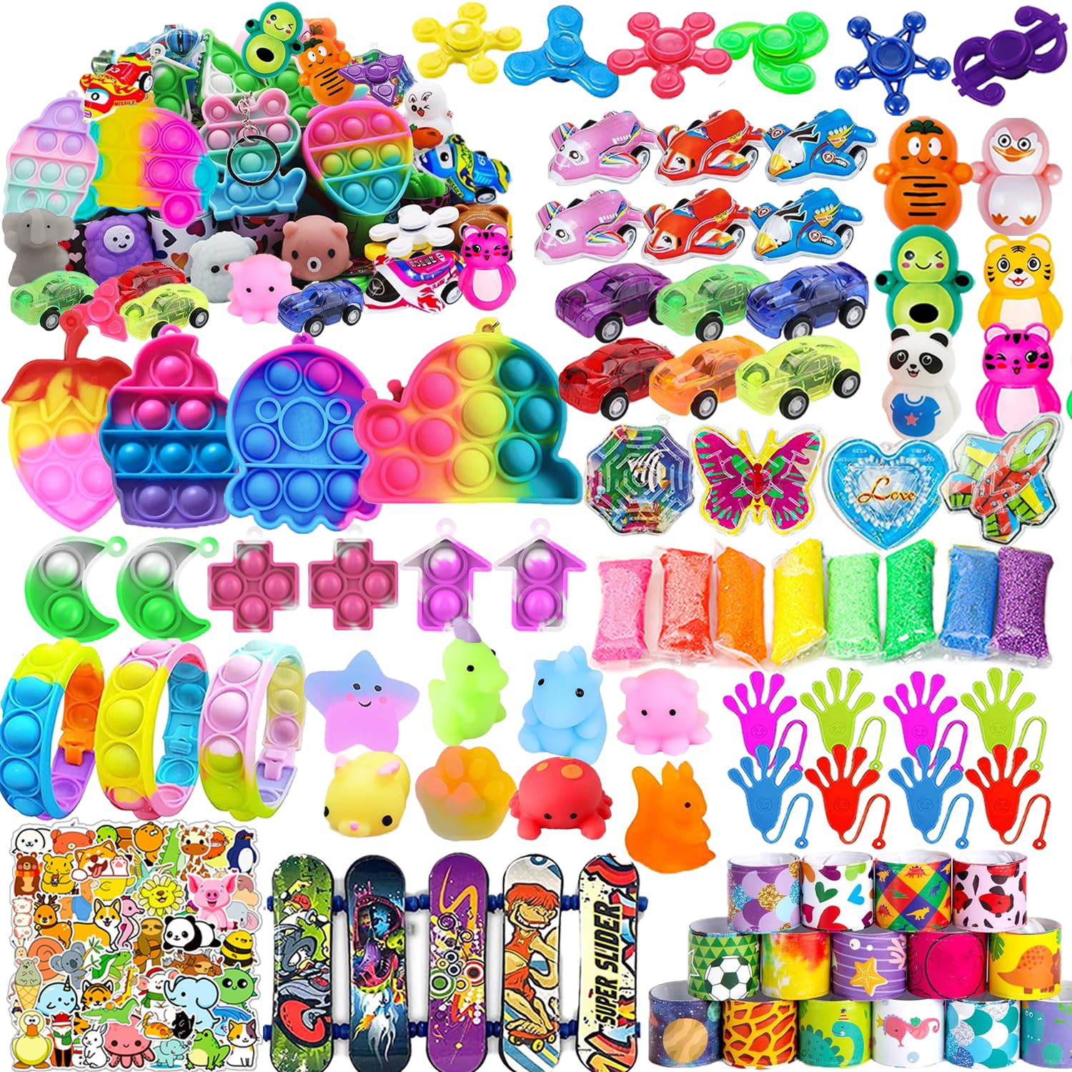 Liovccty 128 Pcs party favors assortment for kids, colorful and engaging for party bags.