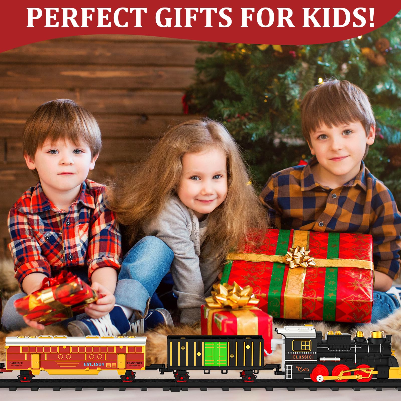 Lipneaed train set Christmas-tree display brings festive wonder to the living room.