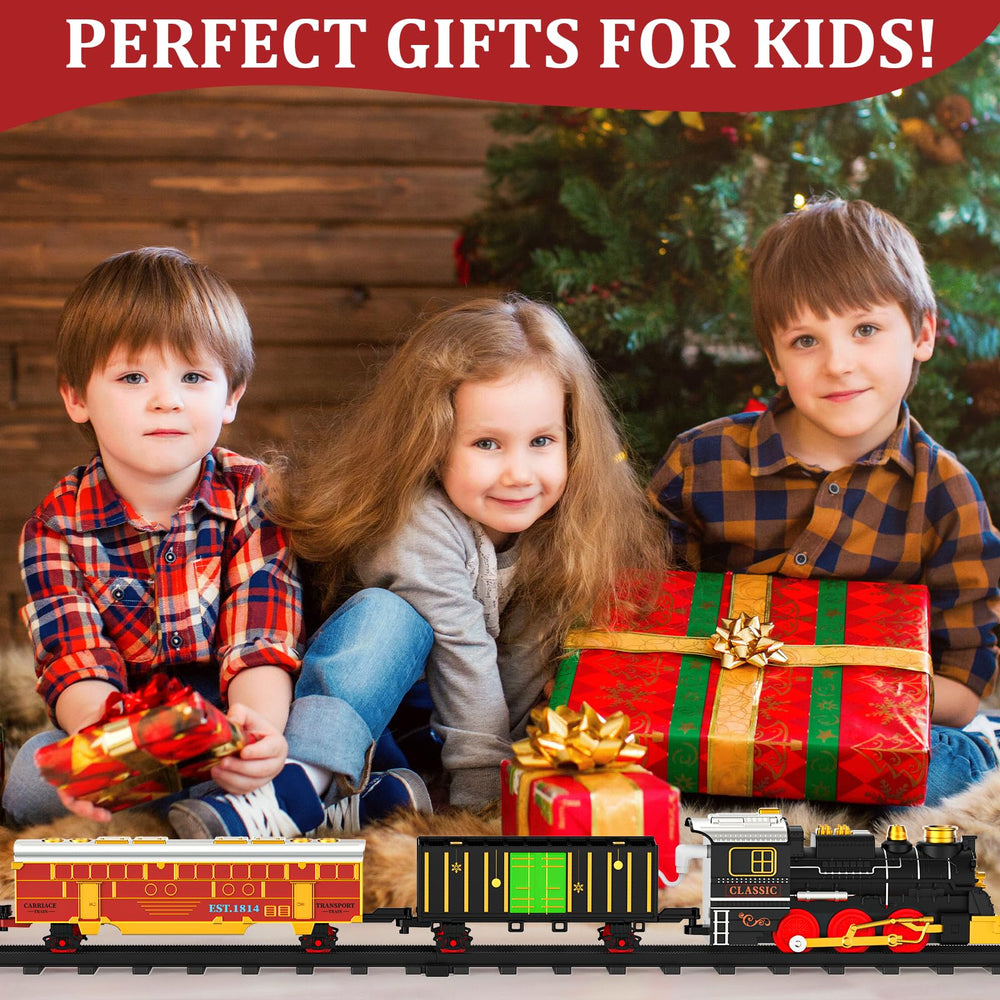 Lipneaed train set Christmas-tree display brings festive wonder to the living room.