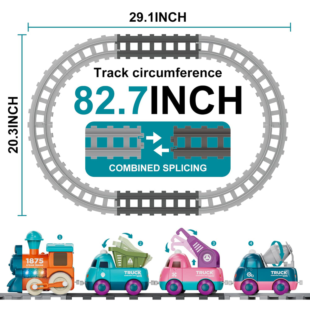 Lipneaed train station scene sparks storytelling during pretend journeys.