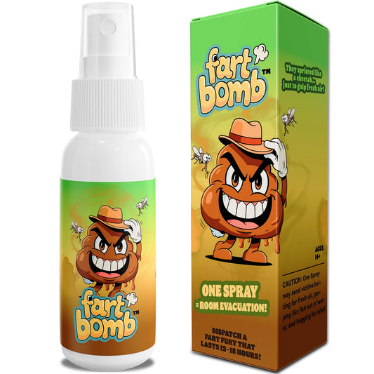 Liquid Assfart Spray bottle close-up showing prank-ready design.