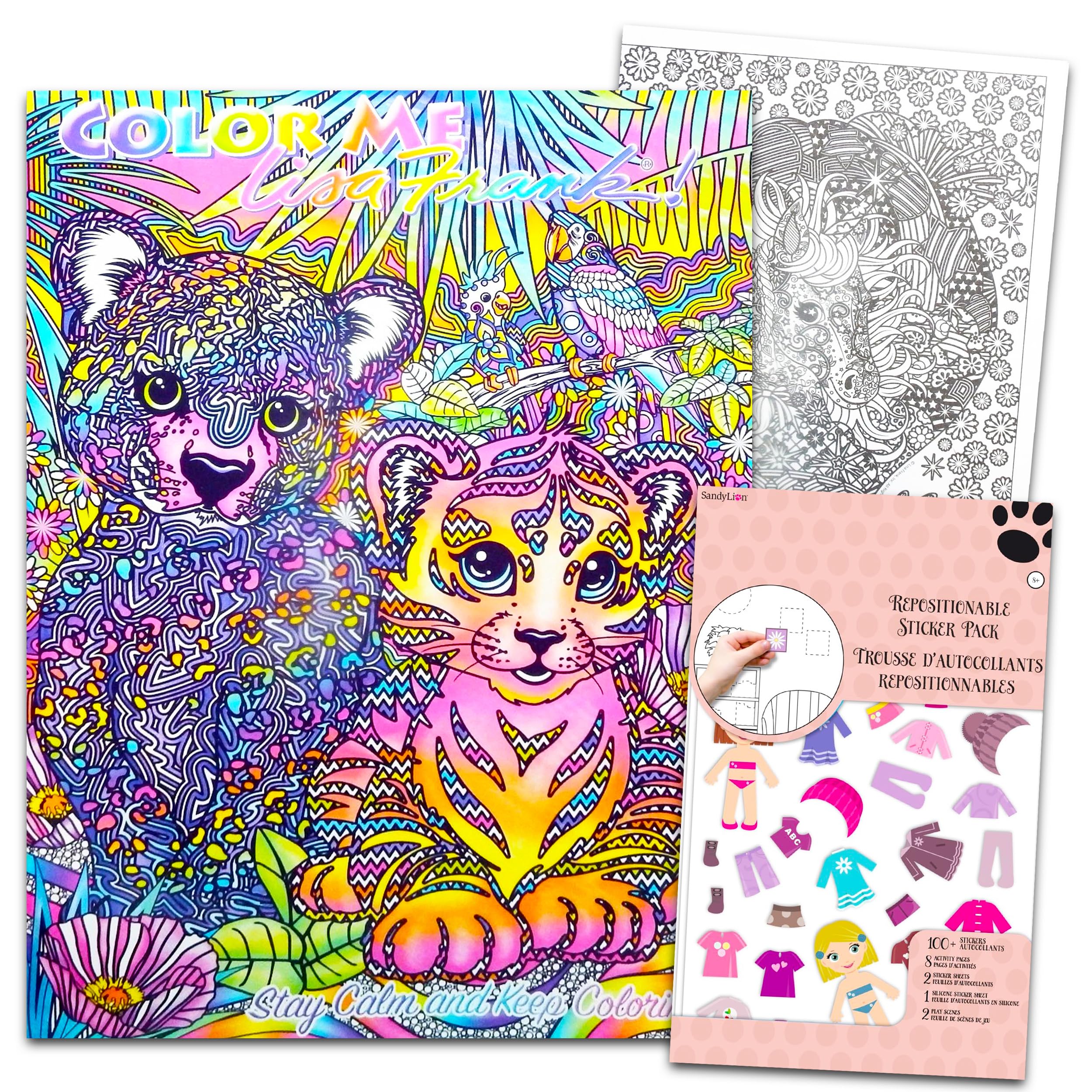 Lisa Frank coloring set cover featuring vibrant artwork for adult relaxation