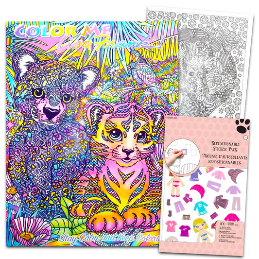 Lisa Frank coloring set cover featuring vibrant artwork for adult relaxation