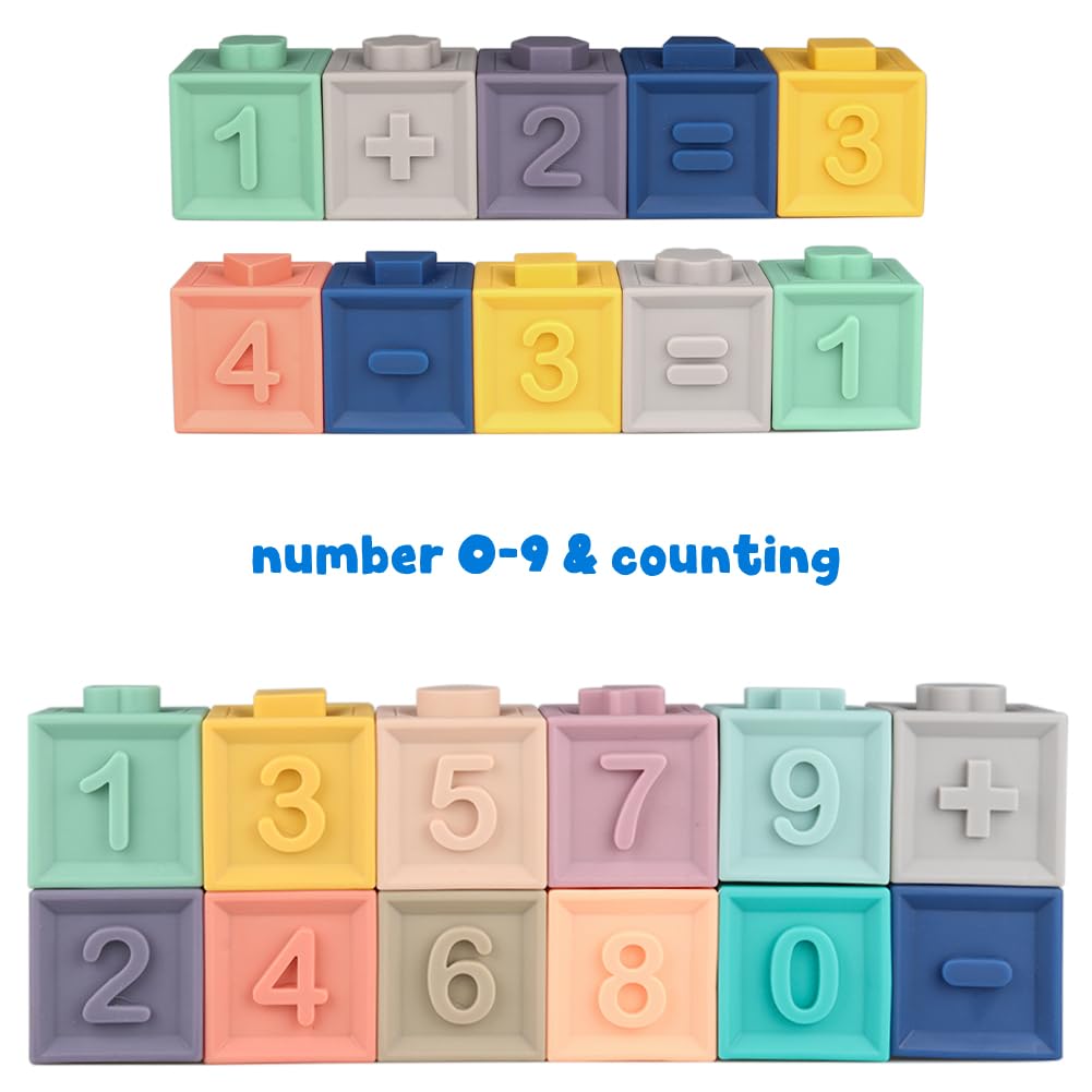 Litand Blocks squeak when squeezed, adding audible feedback during bath time.