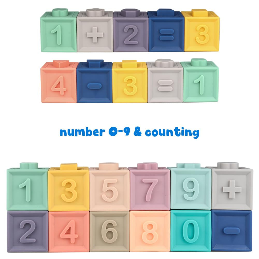 Litand Blocks squeak when squeezed, adding audible feedback during bath time.