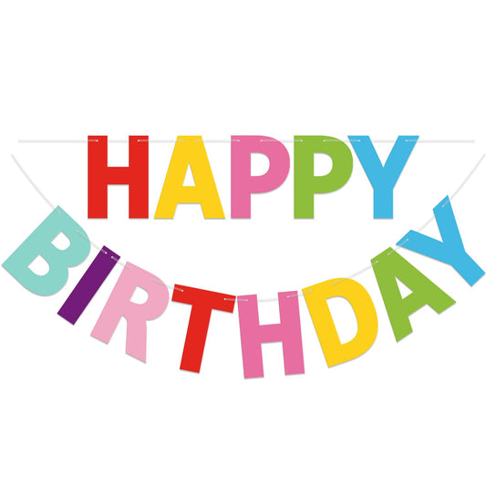 LITAUS happy birthday banner in vivid colors for a dramatic 9ft backdrop
