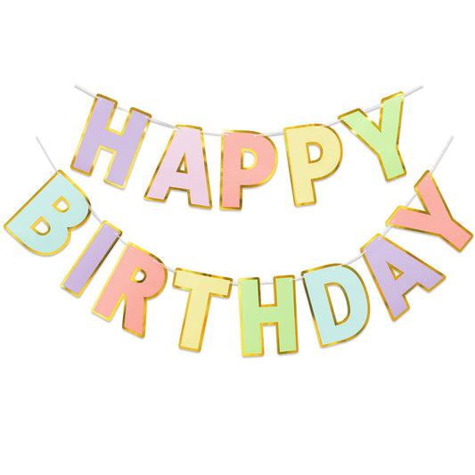 LITAUS Happy Birthday Banner 9ft pastel backdrop for celebrations