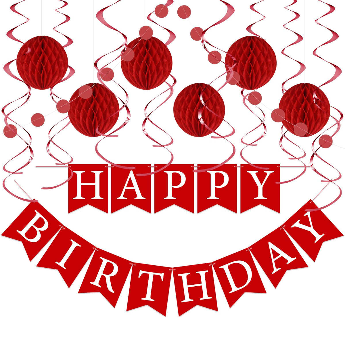 LITAUS red birthday banner prestrung for quick setup