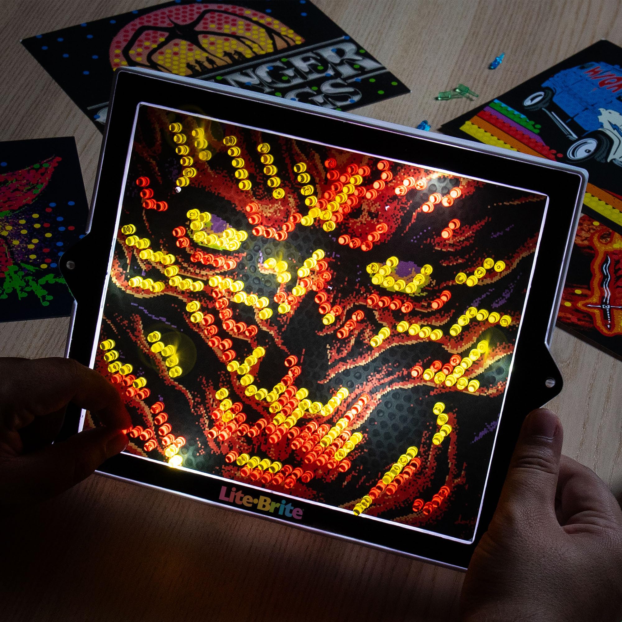 Lite-Brite Color POP Translucent HD screen highlights bright, clean peg artwork.