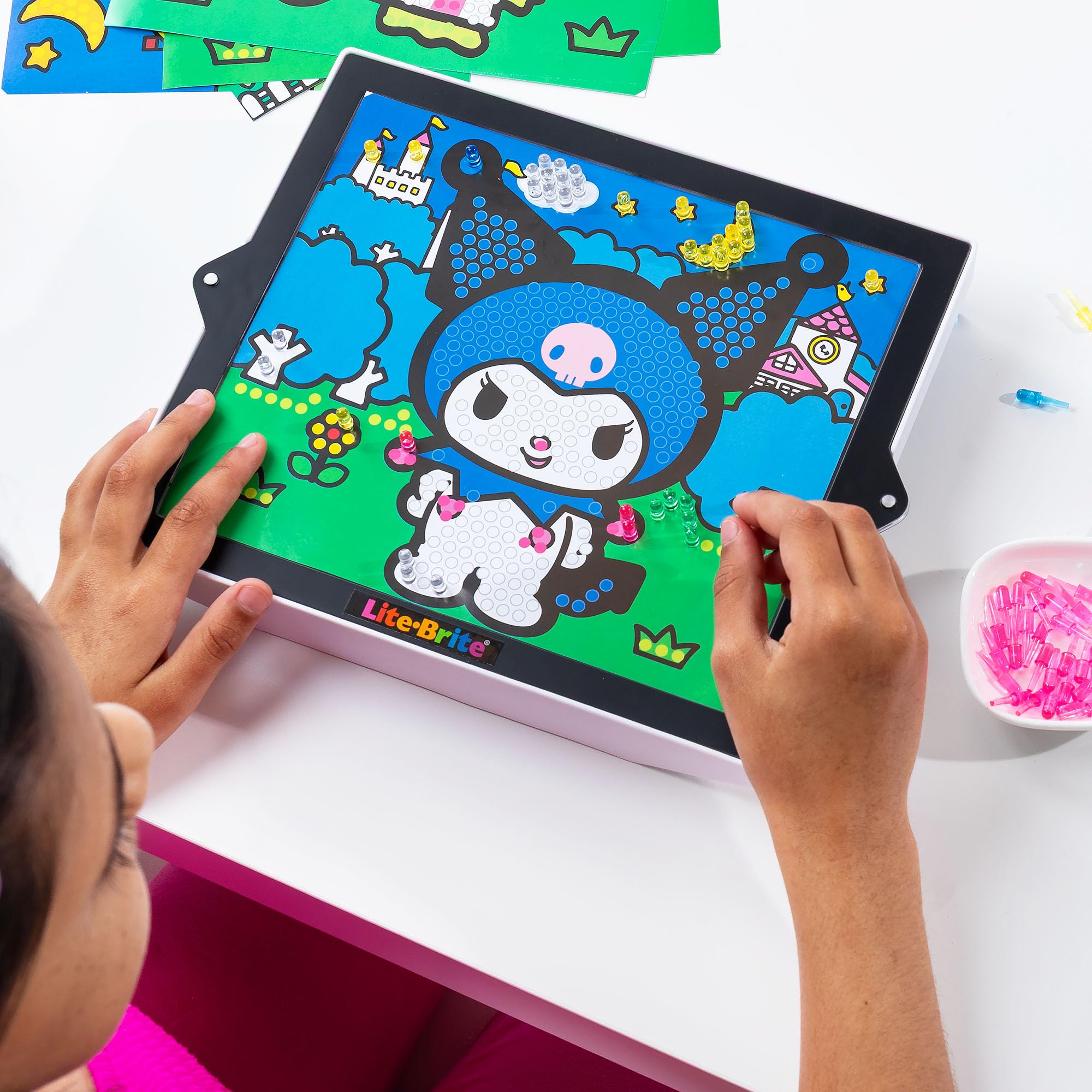 Lite-Brite ColorPOP hold power for continuous glow during extended art.