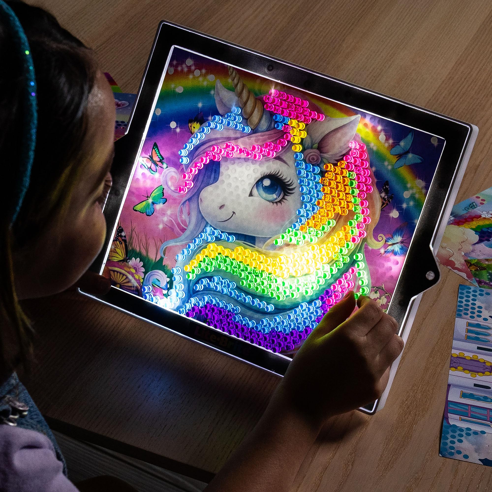 Lite-Brite ColorPOP Rainbow Dreams pull-out easel displays glowing art proudly