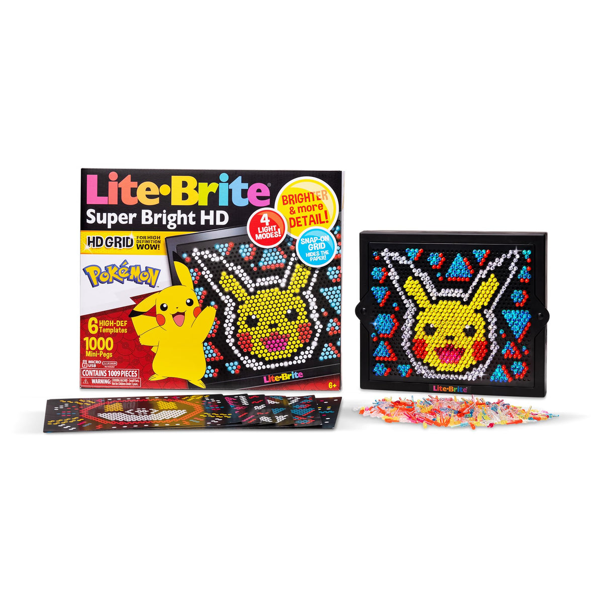 Lite Brite HD Pokemon Edition Pikachu template shows bright, kid-friendly creativity