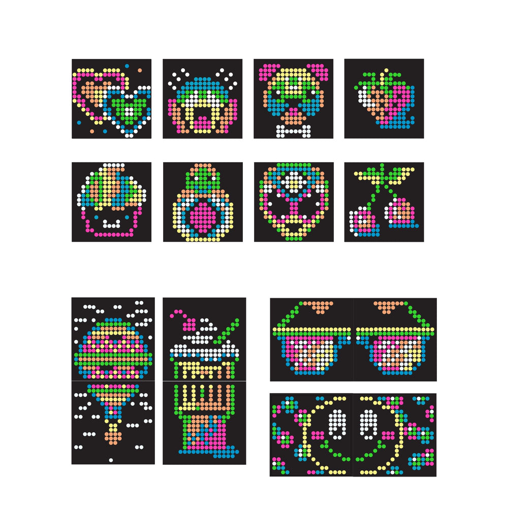 Lite-Brite Mini-X Connect templates guide kids in creating designs.