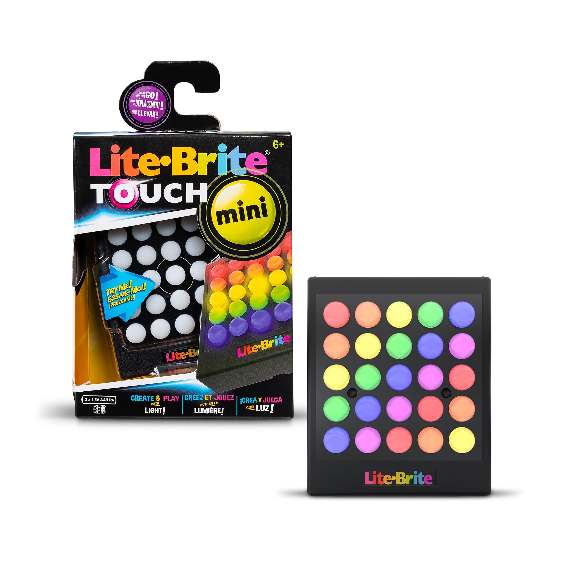 Lite Brite Touch Mini buttons glow to spark creative play and colorful lighting.