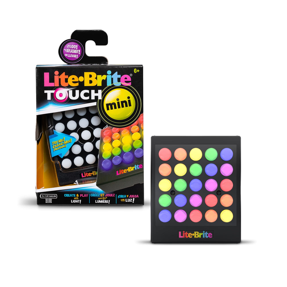 Lite Brite Touch Mini buttons glow to spark creative play and colorful lighting.