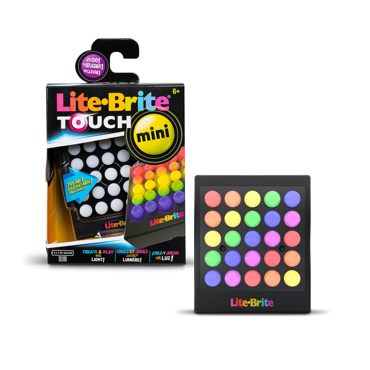 Lite Brite Touch Mini buttons glow to spark creative play and colorful lighting.
