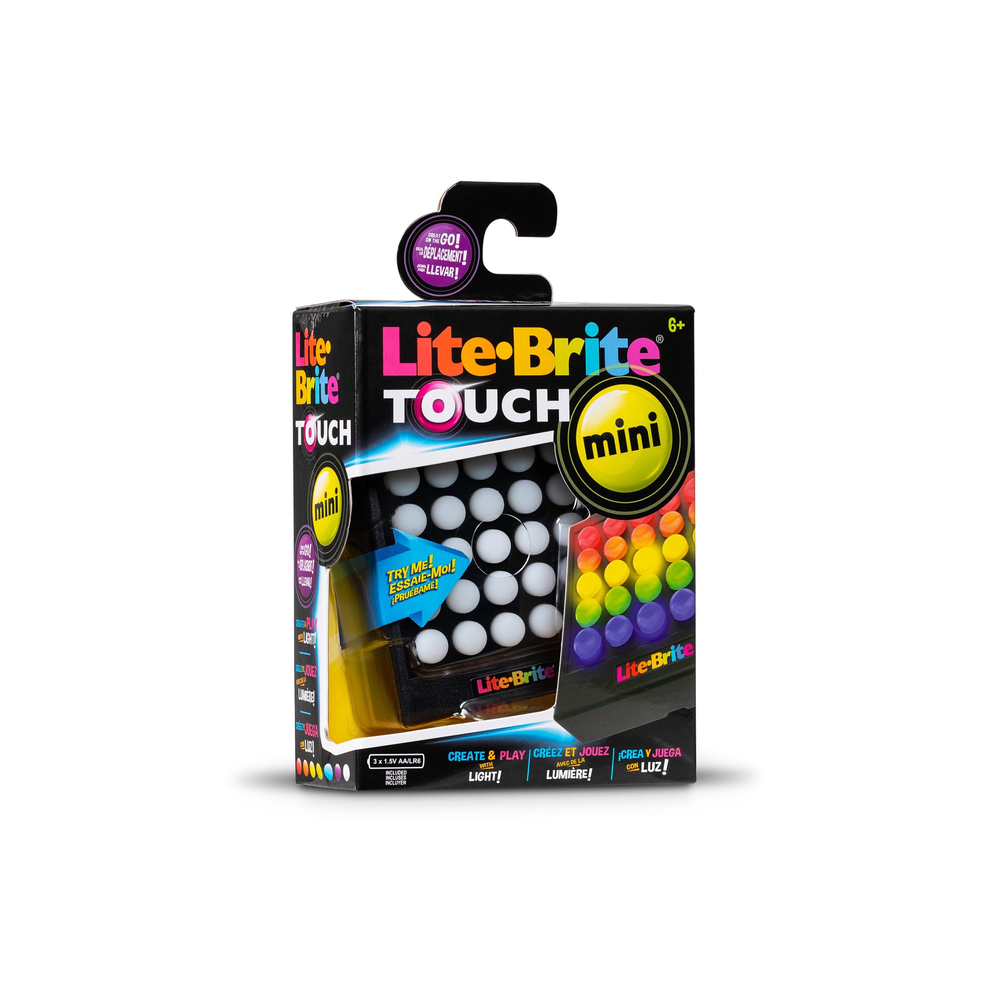 Lite Brite Touch Mini compact grid measures 3-5x3 inches for quick sessions.
