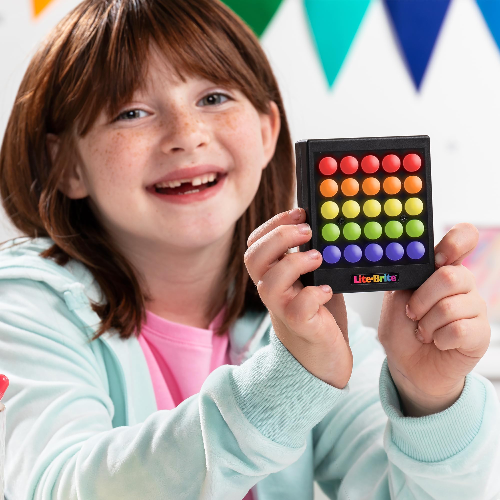 Lite Brite Touch Mini seven colors deliver vibrant visuals for art.