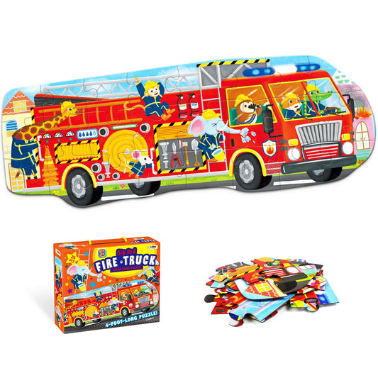 LithoConcepts Big Red Fire Truck puzzle: four-foot assembled scene sparks imaginative play and fine motor practice.